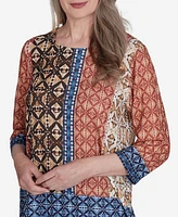 Alfred Dunner Petite Harvest Moon Batik Textured Border Top