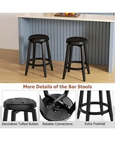 Costway 26" Swivel Bar Stool Set of 2 Upholstered Counter Height Rubber Wood Frame