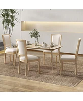 French Dining Chair Set of 2 with Rectangular Backrest & Solid Rubber Wood Frame