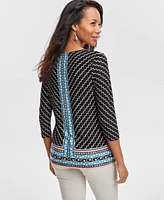 Jm Collection Women's Printed Jacquard Scoop-Neck Top, Created for Macy's