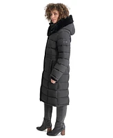 Dkny Women's Faux-Fur-Trim Hooded Bibbed Puffer Coat