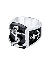 Bling Jewelry Big Natural Black Onyx Rope Anchor Signet Ring .925 Sterling Silver