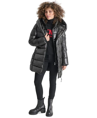 Dkny Women's Bibbed Shawl-Collar Packable Shine Puffer Coat