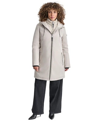 Dkny Womens Hooded Bibbed Zip-Front Puffer Coat
