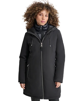 Dkny Womens Hooded Bibbed Zip-Front Puffer Coat