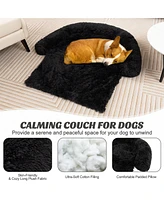 Costway Plush Calming Dog Couch Bed with Anti-Slip Bottom Plush Mat for Dogs & Cats