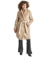 Dkny Women's Belted Notched-Collar Faux-Shearling Coat, Created for Macy's