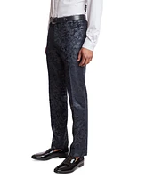 Paisley & Gray Men's Sloane Slim Fit Black Floral Velvet Tuxedo Pants