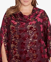 Ruby Rd. Plus Iridescent Sequin Velvet Floral Cowl Neck Top