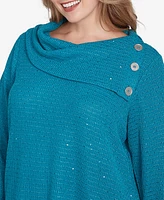 Ruby Rd. Plus Split Cowl Neck Sequin Knit Top