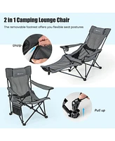 Slickblue Camping Lounge Chair with Detachable Footrest Adjustable Backrest