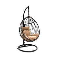 SereneLife Wicker Rattan Swing Chair with Cushions and Frame, Brown