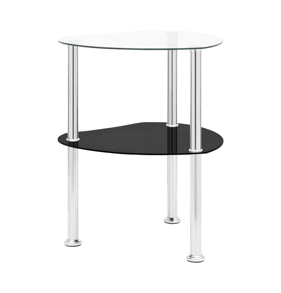 vidaXL 2-Tier Side Table Transparent & Black 15"x15"x19.7" Tempered Glass