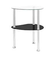 vidaXL 2-Tier Side Table Transparent & Black 15"x15"x19.7" Tempered Glass