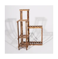 Unho 6-Tier Wooden Garden Tiered Flowers Display Plant Stand for Outdoor Yard Decor