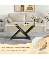 Gymax 47'' Rectangle Glass Coffee Table w/ Tempered Glass Tabletop & Geometric