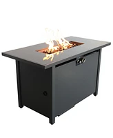 Mondawe 25'' H x 42'' W Steel Outdoor Fire Pit Table with Lid (Black)