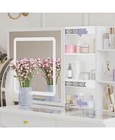 Homsee White Wood Makeup Vanity Set Dressing Desk with Glass Top