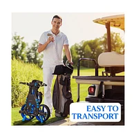 SereneLife Flat Fold 3-Wheel Golf Push Cart with Deluxe Scorecard and Umbrella Holder