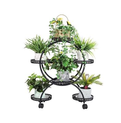 Unho Metal 6 Pot Plant Stand Decorative Flower Pot Holder with Wheels For Indoor Outdoor