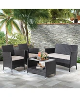 Costway 8PCS Patio Rattan Furniture Set Armrest Cushion Sofa Coffee Table with Shelf Garden