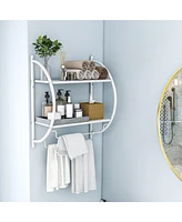 Gymax Wall Mount Shower Organizer Holder 2-Tier Bathroom Rack Storage Toilet Towel Bar White