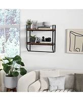 Gymax Wall Mounted Bathroom Shelf Industrial 2-Tier Storage Rack w/ Towel Bar Kitchen