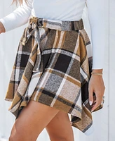 Cupshe Women's Brown Plaid Handkerchief Hem Skirt