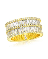 Suzy Levian New York Suzy Levian Sterling Silver Cubic Zirconia Double Row Baguette Wide Eternity Band