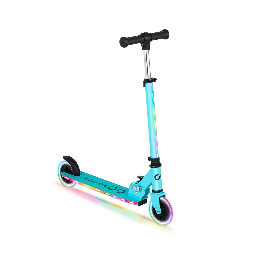 GoPowerBike GoLume 2-Wheel Foldable Kick Scooter with Light Up Deck & Wheels for Boys and Girls Ages 5