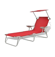 vidaXL Sun Lounger with Canopy Steel Red