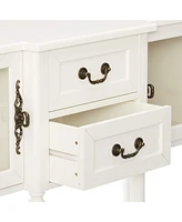 Kings Brand Furniture Pennington Cream White Console Table With Glass Doors