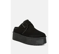 London Rag Mayfield Buckle Strap Fur Platform Classic Slip-On