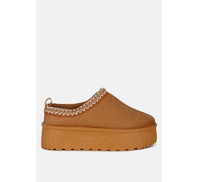 London Rag Struter Embroidered Platform Fur Classic Slip-On