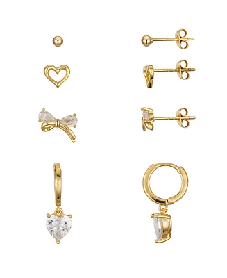 Unwritten Cubic Zirconia Heart and Bow Hoop Stud Earring Set