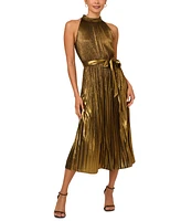 Adrianna Papell Women's Metallic Pleated Tie-Waist Halter Dress