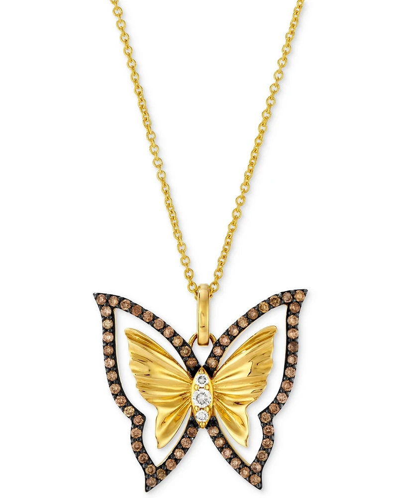 Le Vian Nude Diamond & Chocolate Diamond Butterfly Pendant Necklace (1/3 ct. t.w.) in 14k Honey Gold