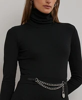 Lauren Ralph Women's Chain-Trim Rib-Knit Turtleneck Dress