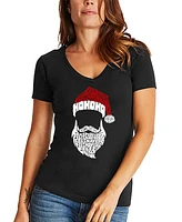 La Pop Art Women's Feliz Navidad Santa Claus Word V-Neck T-shirt