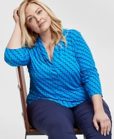 Jm Collection Plus V-Neck 3/4-Sleeve Top, Exclusively at Macy's