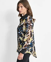 Dkny Women's Crinkled Chiffon Abstract-Print Blouse