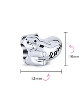 Bling Jewelry Word Love Stuffed Teddy Bear Heart Charm Bead .925 Sterling Silver