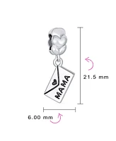 Bling Jewelry Letter Envelope Mother Heart Word Mama Dangle Bead Charm .925 Silver