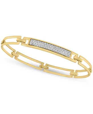 Effy Men's Zircon Bar Cluster Rectangular Open Link Bangle Bracelet (1-3/8 ct. t.w.) in Gold-Plated Sterling Silver