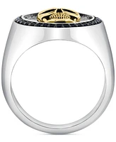 Effy Men's Black Spinel Skull Head Round Disc Ring (3/8 ct. t.w) in Sterling Silver, 14k Gold-Plate, & Black Rhodium-Plate