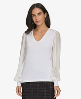 Calvin Klein Women's V-Neck Mixed-Media Top