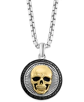 Effy Men's Black Spinel Skull Head 22" Round Disc Pendant Necklace (3/8 ct. t.w) in Sterling Silver, 14k Gold-Plate, & Black Rhodium-Plate