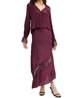 En Saison Women's Cover Lace-Cuff Collared Blouse