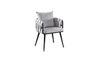 Slickblue Set of 2 Pure Modern Velvet Dining Chairs Hand-Woven Accent Chairs with Black Metal Legs