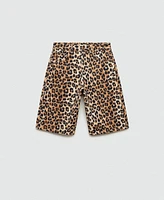 Mango Women's Leopard-Print Denim Bermuda Shorts